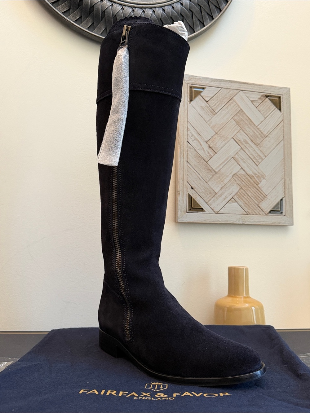 NIB Fairfax & Favor Regina Navy Suede Boot Size 9